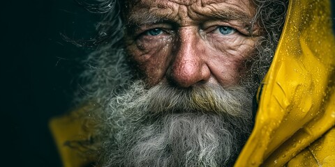 Weathered Fisherman Facing a Stormy Sea