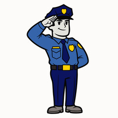 A friendly police officer in a blue uniform salutes, demonstrating respect and authority, ideal for law enforcement or community safety themes.