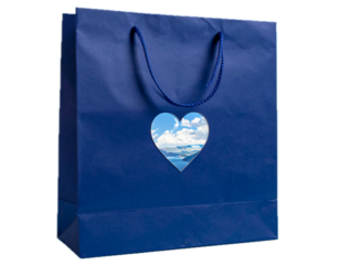 Isolated navy blue shopping bag with a heart for gift wrap, anniversary present, or sale use