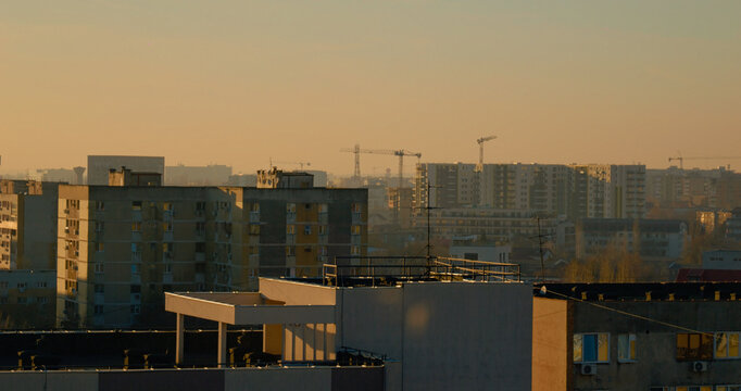 Rooftop cityscape views of Bucharest's urban life and architecture - Powered by Adobe