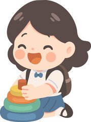 Illustration of Happy Girl Playing with Stacking Rings