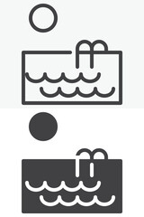 Swimming pool line and solid vector icon set in different style