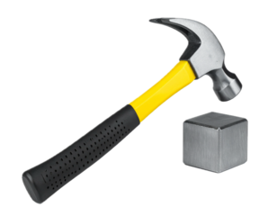Isolated sledgehammer with yellow handle, heavy manual industrial tool for striking objects