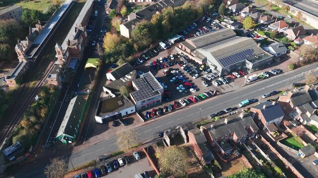 Aerial view of Bury St Edmunds near Tesco, capturing outer urban life