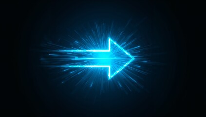 Dynamic glowing blue arrow pointing right, perfect for technology, direction, or progress visuals in a modern, futuristic design or presentation