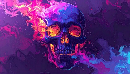 Skull engulfed in vibrant flames and smoke, a surreal digital art piece.