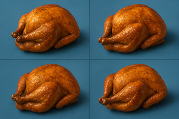 four Roast turkey on Blue Background - Feels like an image inserted in a magazine