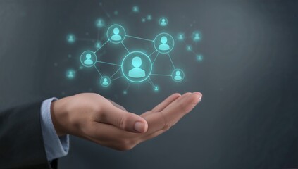 Empowering Connections Hand Presents Glowing Social Network Modern Business Solutions Connecting People Globally For Success, Future Growth, and Innovation