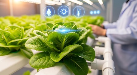 Smart farming - Hydroponic lettuce cultivation with advanced technology and monitoring.