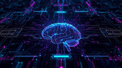 Abstract brain with glowing connections on a digital background