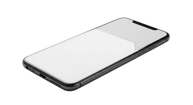 a modern smartphone with a blank screen isolated on a transparent background. Ideal for technology, mobile devices, app design, and digital projects.