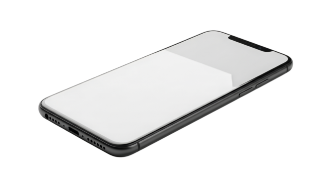 a modern smartphone with a blank screen isolated on a transparent background. Ideal for technology, mobile devices, app design, and digital projects.