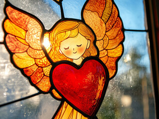 ステンドグラスの窓にいる天使
