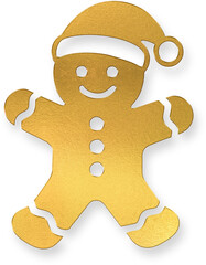 Gold Metallic Gingerbread Man Cookie Icon Wearing Santa Hat