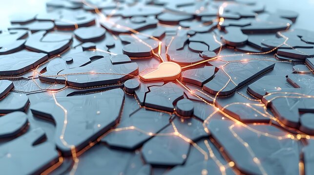 Abstract digital network grid with glowing central connection point