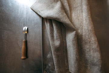 tools making artisan bread, bench scraper, proofing blanket