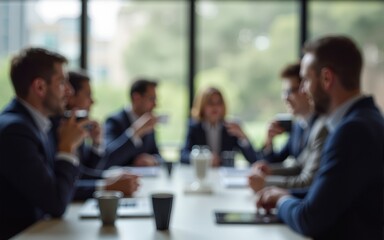 Blured image of businesspeople at coffee break at conference meeting. Business and entrepreneurship. High quality