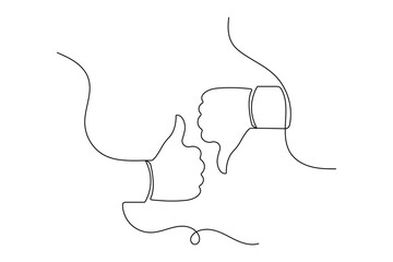 Thumbs up hand symbol in continuous one line drawing with clean minimalist outline illustration with white background
