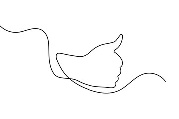 Thumbs up hand symbol in continuous one line drawing with clean minimalist outline illustration with white background
