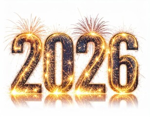 Sparkling 2026 year with fireworks on a bright background