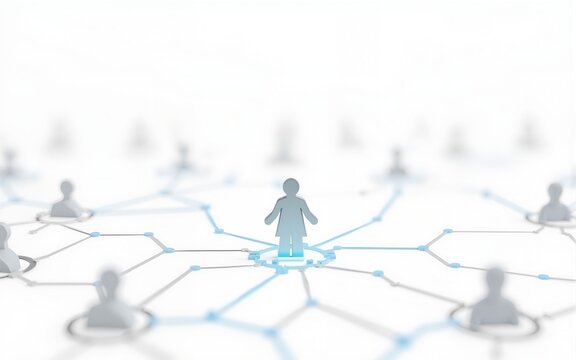 Abstract network of connected people icons symbolizing social or professional networking on a light background. High quality - Powered by Adobe