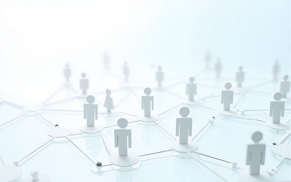 Abstract network of connected people icons symbolizing social or professional networking on a light background. High quality