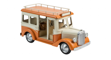 Vintage orange and white bus model isolated on transparent background