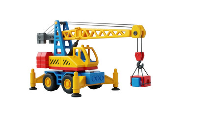 Colorful toy construction crane isolated on transparent background