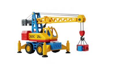 Colorful toy construction crane isolated on transparent background