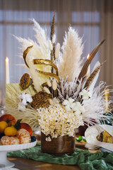 Elegant floral arrangement on a dining table