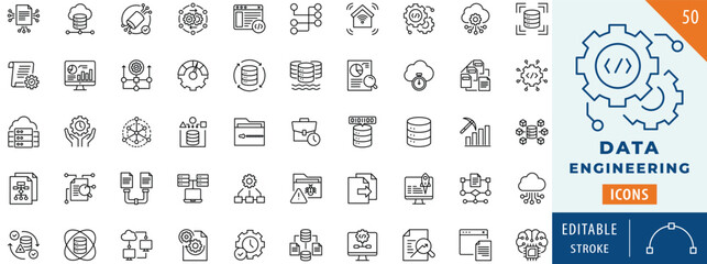 Data Engineering icon collection set. Editable stroke.