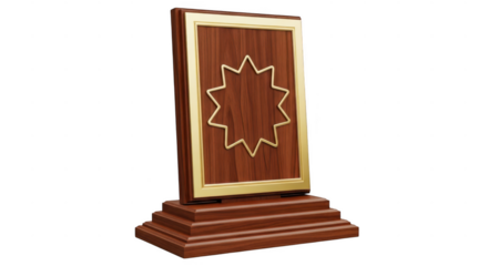 Ornate wooden plaque with star design isolated on transparent background