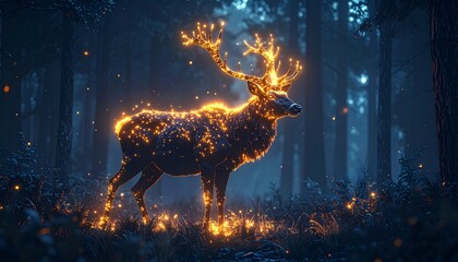 Pixelated Stag with Antlers Made of Glowing Light. Pixelated stag with antlers craft