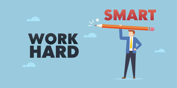 Work hard and smart concept with businessman holding pencil