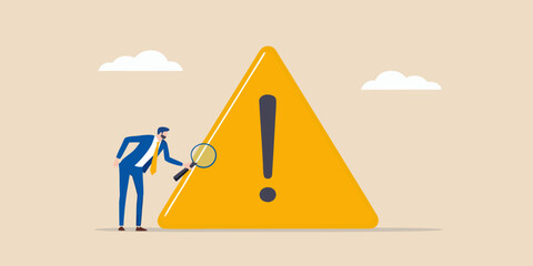 Risk assessment problem solving and identifying business threats with magnifying glass