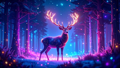 Pixelated Stag- Standing in a Neon Forest. Pixelated stag standing majestically
