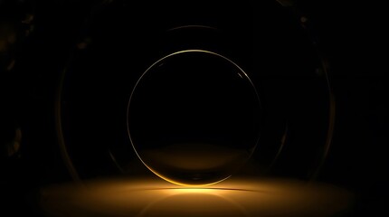 Abstract golden luminous ring design on sleek reflective ground