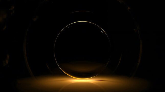 Abstract golden luminous ring design on sleek reflective ground