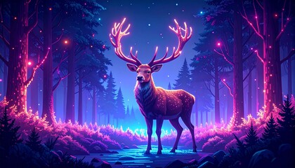 Pixelated Stag- Standing in a Neon Forest. Pixelated stag standing majestically