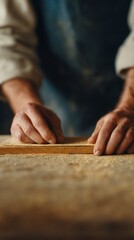 Artisan hands crafting product with blank label, soft daylight, handmade brand concept