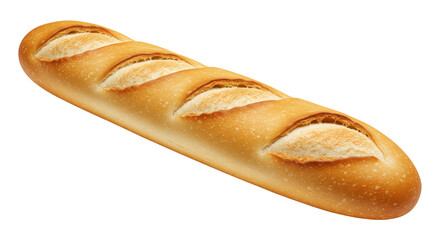 A golden baked french baguette bread isolated on transparent background