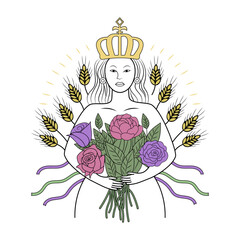 A vintage style illustration depicting crowned woman