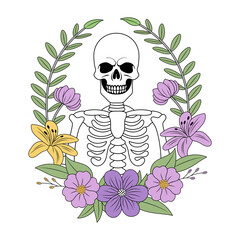 A vintage style illustration depicting death skeleton