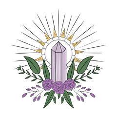 A vintage style illustration showing shining crystal