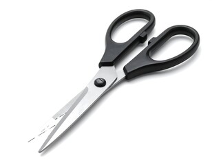 Obraz premium Black handled steel scissors are isolated on a white background.