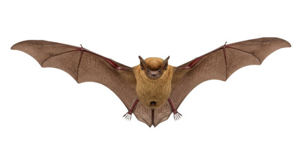 Single brown bat showing full wingspan against a pure transparent background