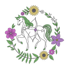 A vintage style illustration depicting sagittarius
