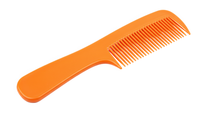 Orange plastic hair comb with handle isolated on transparent background - Powered by Adobe
