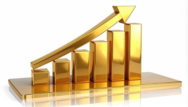 Shiny, golden chart showing upward growth trend