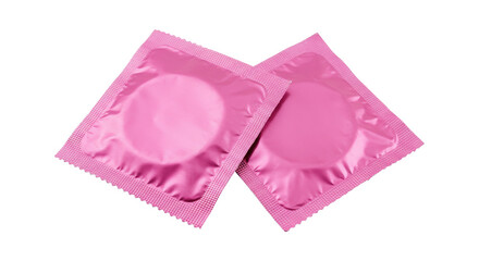 Two pink condom packages displayed diagonally isolated on transparent background